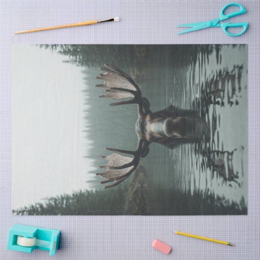 水の反射の大きな〔雄ジカの〕枝角で切り離し 薄葉紙 (クラフト)