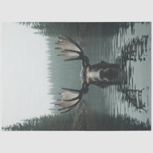 水の反射の大きな〔雄ジカの〕枝角で切り離し 薄葉紙 (正面)