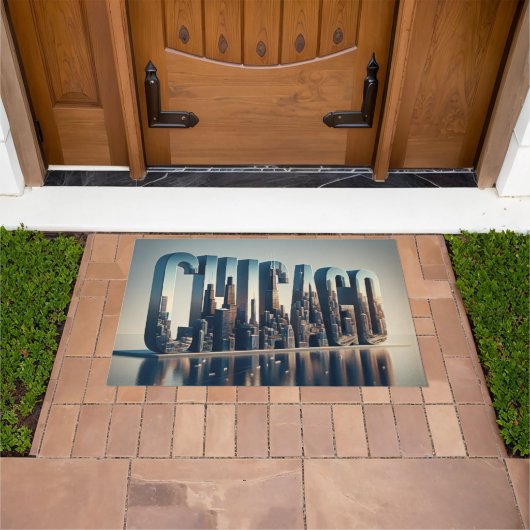 水の反射を持つシカゴ市 ドアマット (室外)