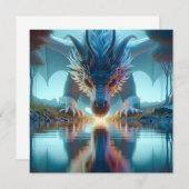 水の反射を見る神秘的なブルードラゴン (正面/裏面)