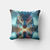 水の反射を見る神秘的なブルードラゴン クッション (正面)