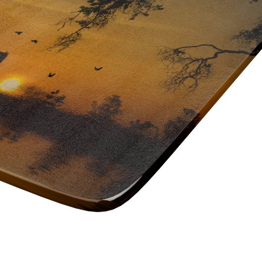 水の国と美しい馬と夕日 カッティングボード (角)