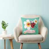 水の女の子のてんとう虫の名前の花の水玉模様の枕 クッション (椅子)