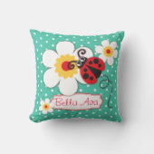 水の女の子のてんとう虫の名前の花の水玉模様の枕 クッション (正面)