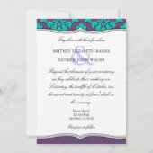 水の孔雀及び紫色のダマスク織の結婚式招待状 招待状 (裏面)