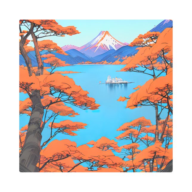 水の宮殿、湖の上の城 メタルプリント (正面)