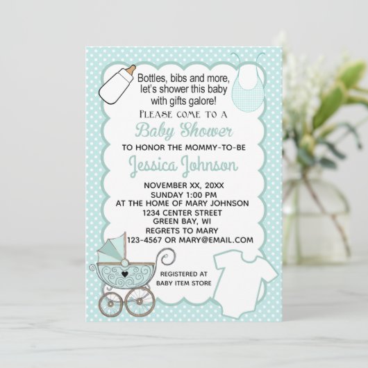 水の帆立貝のベビーシャワーの招待状をカスタマイズ 招待状 (スタンド正面)