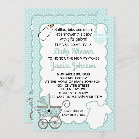 水の帆立貝のベビーシャワーの招待状をカスタマイズ 招待状 (正面/裏面)