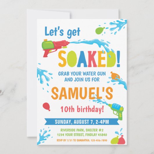 水の戦争の誕生日パーティー、任意の年齢を取得 招待状 (正面)