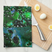 水の植物ラグーンの夜の写真の欠陥モザイク キッチンタオル (四つ折り)