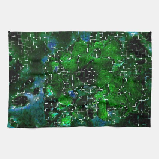 水の植物ラグーンの夜の写真の欠陥モザイク キッチンタオル (横)