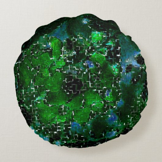 水の植物ラグーンの夜の写真の欠陥モザイク ラウンドクッション (裏面)