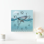 水の正方形の壁の時計に大きな魚 スクエア壁時計 (ホーム)