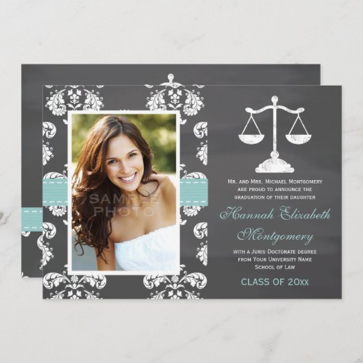 水の法律学校の黒板の卒業の発表 招待状 (正面/裏面)