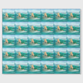 水の波およびカモメが付いている海岸の人魚 ラッピングペーパー (フラット)