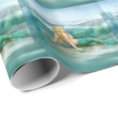 水の波およびカモメが付いている海岸の人魚 ラッピングペーパー (ロールコーナー)