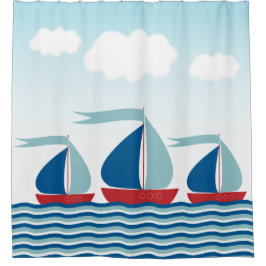 水の波の男の子に帆船航海のを シャワーカーテン