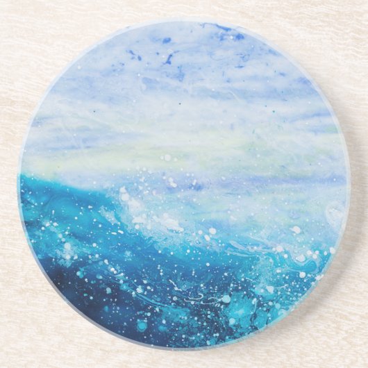水の波海波ブルーティール(緑がかった色)絵を描ズ コースター (正面)