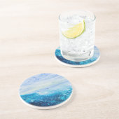 水の波海波ブルーティール(緑がかった色)絵を描ズ コースター (側面)