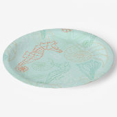 水の海のタツノオトシゴのモチーフの紙皿 ペーパープレート (アングル)