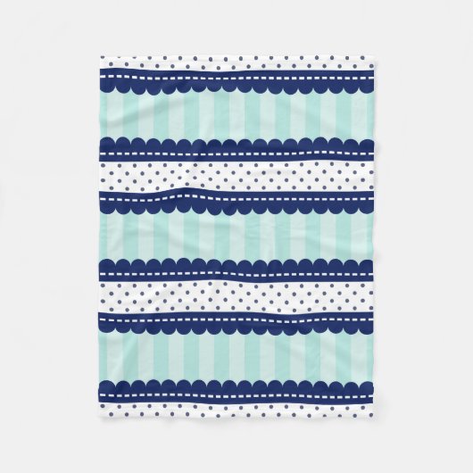 水の濃紺のストライプおよび水玉模様パターン フリースブランケット (正面)