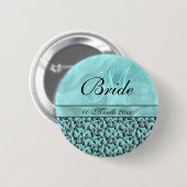 水の灰色の結婚式の花嫁の花柄のダマスク織 缶バッジ (正面&裏面)