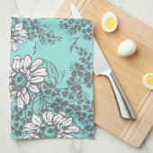 水の灰色の花の台所布タオル キッチンタオル (四つ折り)