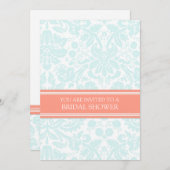 水の珊瑚のダマスク織のブライダルシャワーの招待状 招待状 (正面/裏面)