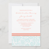 水の珊瑚のダマスク織の花嫁の昼食の招待状 招待状 (裏面)