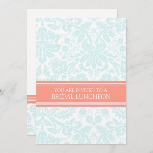 水の珊瑚のダマスク織の花嫁の昼食の招待状 招待状 (正面/裏面)