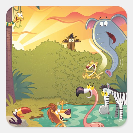 水の穴で日が暮れる スクエアシール (正面)