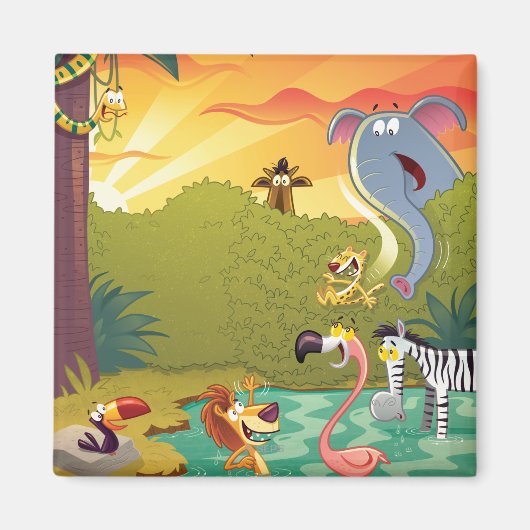 水の穴で日が暮れる マグネット (正面)