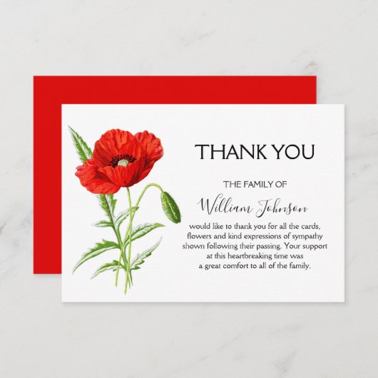 水の素晴らし色ポピー葬儀の死別 サンキューカード (正面/裏面)