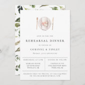 水の素朴色のテーブル設定リハーサルディナー 案内状 (正面/裏面)