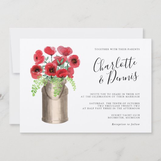 水の素朴色のポピーは水平の結婚クラフト 招待状 (正面)