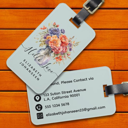 水の素朴色ワイルドフラワーズメイソンジャール淡い色のブルー ラゲッジタグ