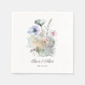 水の結婚色のワイルドフラワーと白のナプキン スタンダードカクテルナプキン (正面)