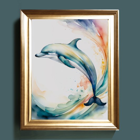 水の絵画色のイルカ4:5 ポスター