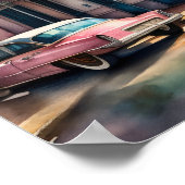 水の絵画色のヴィンテージフランスの四半期 ポスター (角)