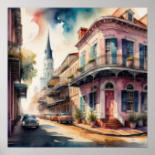 水の絵画色のヴィンテージフランスの四半期 ポスター (正面)