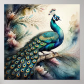 水の絵画色の孔雀1:1 ポスター (正面)