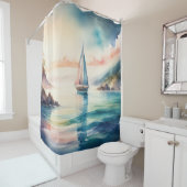 水の絵画色の帆船 シャワーカーテン (インサイチュ)