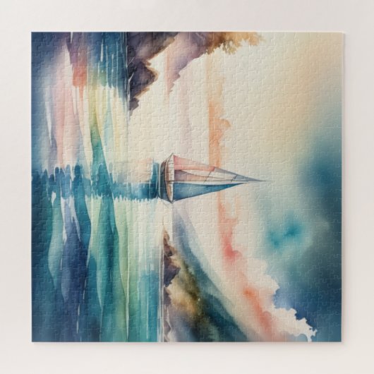 水の絵画色の帆船 ジグソーパズル (横)