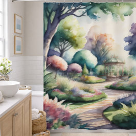 水の絵画色の庭の風景 シャワーカーテン