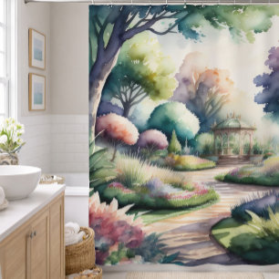 水の絵画色の庭の風景 シャワーカーテン