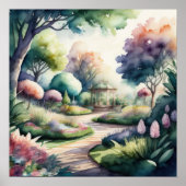 水の絵画色の庭の風景 ポスター (正面)