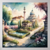 水の絵画色の庭の風景 ポスター (正面)