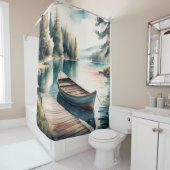 水の絵画色の船及び波止場 シャワーカーテン (インサイチュ)