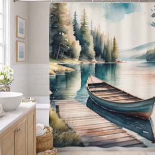 水の絵画色の船及び波止場 シャワーカーテン