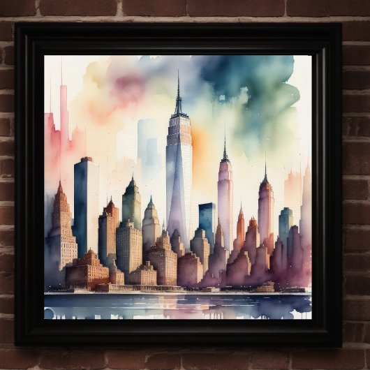 水の絵画色の都市と水 ポスター